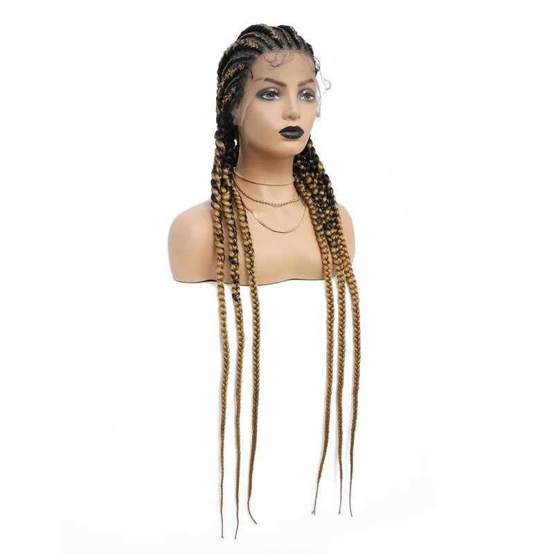 36" Jumbo Knotless Box Braids Wig | Incoo Full Lace Cornrow Wig | Transparent Lace | African Braided Hair by Luxegan