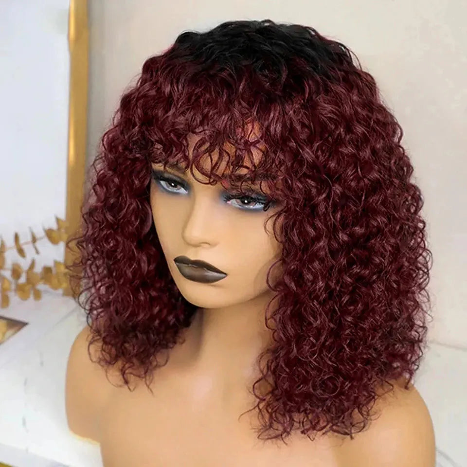 Ombre Honey Blonde Jerry Curly Pixie Bob Wig | Remy Human Hair with Bangs by Luxegan