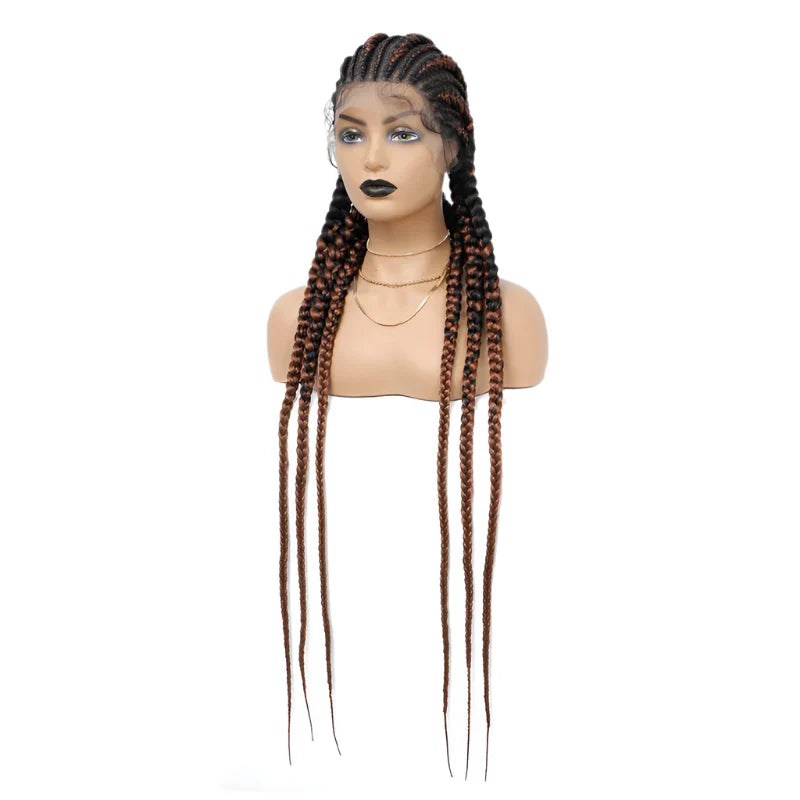 36" Jumbo Knotless Box Braids Wig | Incoo Full Lace Cornrow Wig | Transparent Lace | African Braided Hair by Luxegan