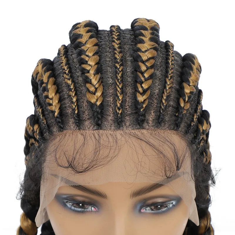 36" Jumbo Knotless Box Braids Wig | Incoo Full Lace Cornrow Wig | Transparent Lace | African Braided Hair by Luxegan