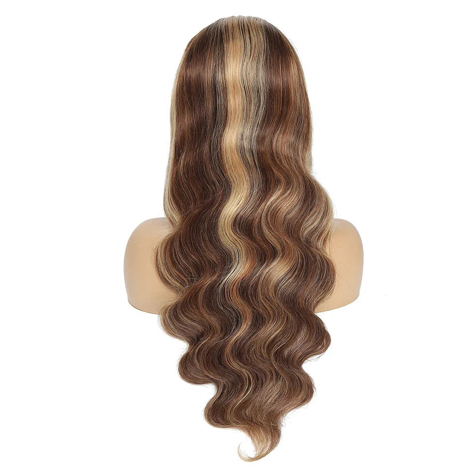 180% Density Ombre Highlight Body Wave Human Hair Wig | HD Transparent Lace Front by Luxegan