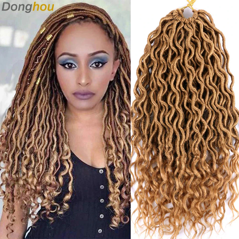 Goddess Faux Locs Crochet Hair | 18" Soft Curly Braids | Ombre Dreadlocks Extensions | 24 Strands/Pack by Luxegan