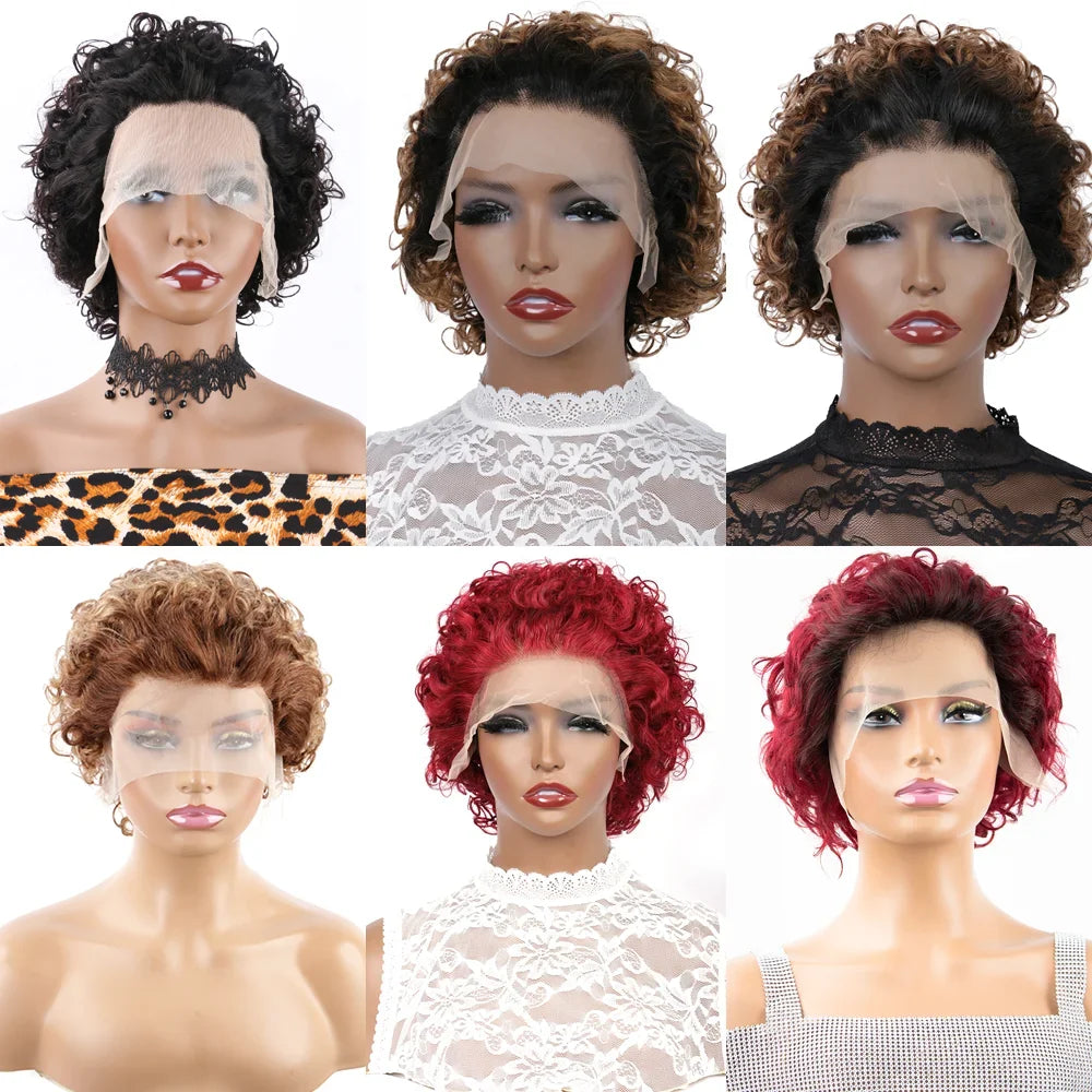 Short Curly Pixie Cut Wig | Water Wave Bob Wig | 13x1 Transparent Lace Front Human Hair Wig by Luxegan