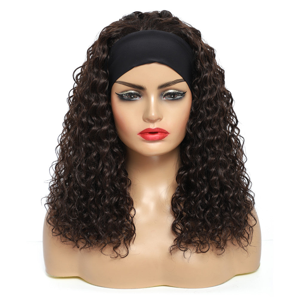 Water Wave Headband Wig | Darker Brown | Synthetic Curly Hair Wig | 20 Inches | Glueless | Full Machine Made Wigs by Luxegan