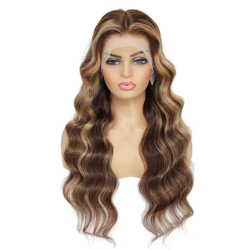 180% Density Ombre Highlight Body Wave Human Hair Wig | HD Transparent Lace Front by Luxegan