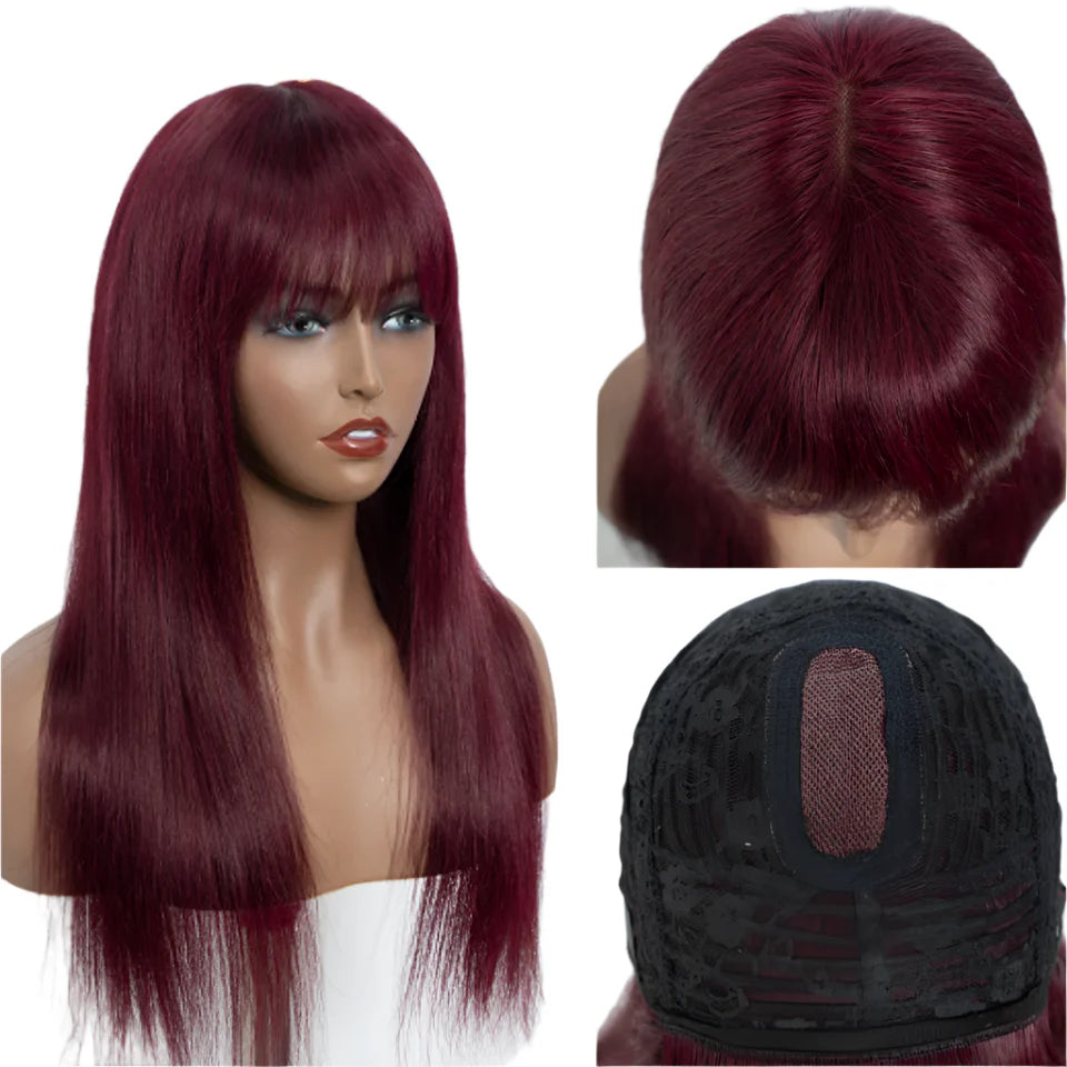 Bone Straight Human Hair Wig with Bangs | 3x1 Middle Part Lace Wig (Remy, Clearance Sale) by Luxegan