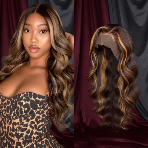 65CM Highlight Blonde & Honey Piano Color Lace Front Human Hair Wig | Brazilian Body Wave Lace Wig for Women by Luxegan