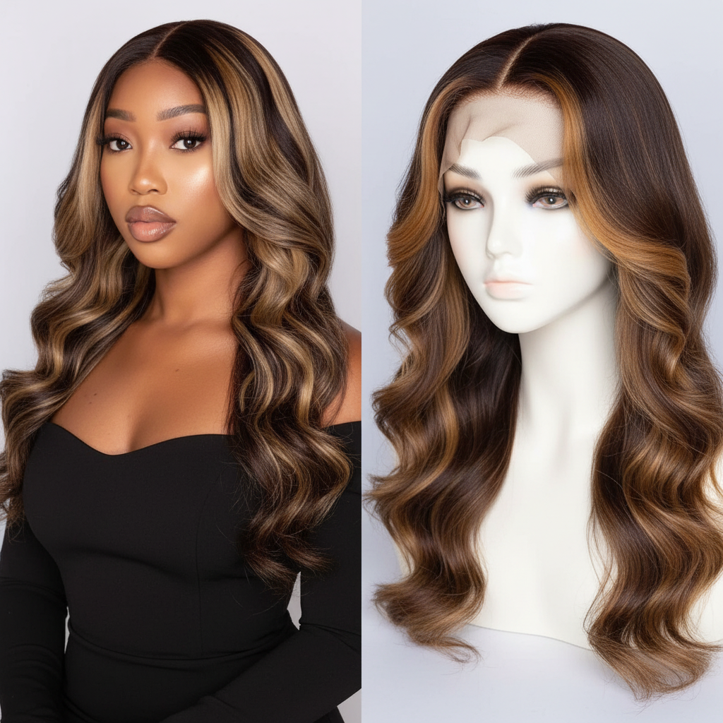 65CM Highlight Blonde & Honey Piano Color Lace Front Human Hair Wig | Brazilian Body Wave Lace Wig for Women by Luxegan