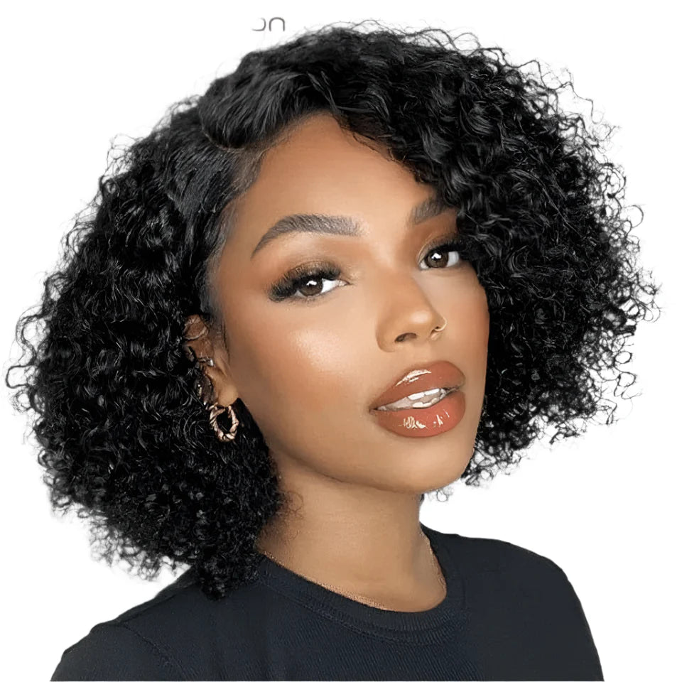 Ombre Honey 4/27 Afro Kinky Curly Bob Wig | Short Human Hair Lace Wig with Baby Hair by Luxegan