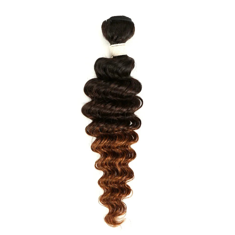 Ombre Brazilian Deep Wave Human Hair Bundles | Remy 2 Tone Color T1B/27#, T1B/30#, T1B/99J# (1, 3, or 4 Pcs) by Luxegan