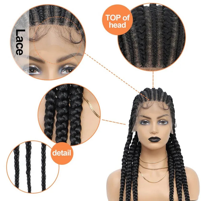 36" Jumbo Knotless Box Braids Wig | Incoo Full Lace Cornrow Wig | Transparent Lace | African Braided Hair by Luxegan