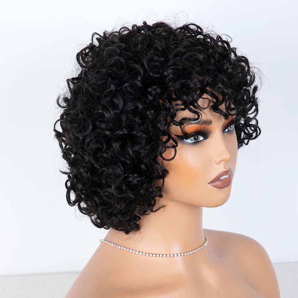 Sleek 100% Real Ready To Wear Short Water Wave Pixie Cut Wigs Brown Colored Curly Brazilian Curly Human Hair Wigs For Women by Luxegan