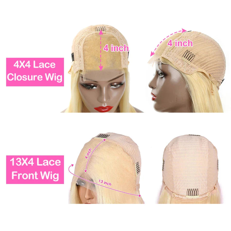 613 Honey Blonde Bob Lace Front Human Hair Wigs 13x4 Remy Brazilian Straight Short Bob 10 14 Inch by Luxegan