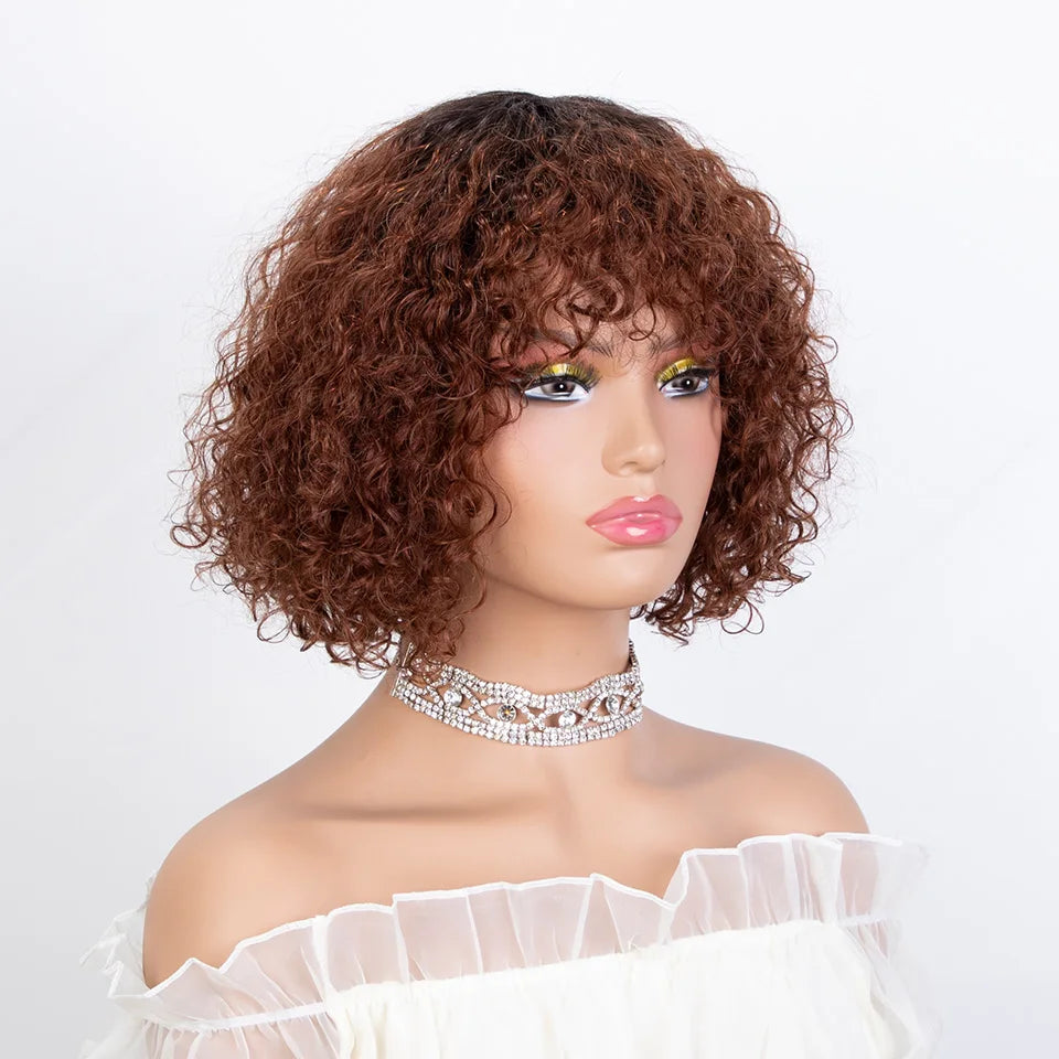 150% Density Ombre Honey Blonde Curly Bob Wig | Glueless Human Hair with Bangs by Luxegan