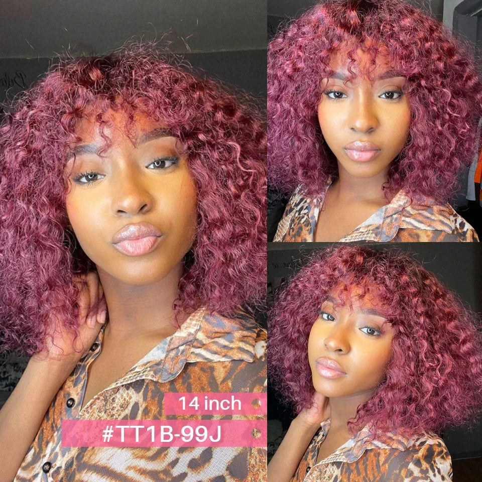 Rebecca Highlight Kinky Jerry Curly Wig | 200% Density Human Hair with Bangs by Luxegan