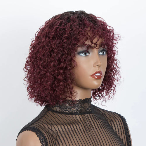 150% Density Ombre Honey Blonde Curly Bob Wig | Glueless Human Hair with Bangs by Luxegan
