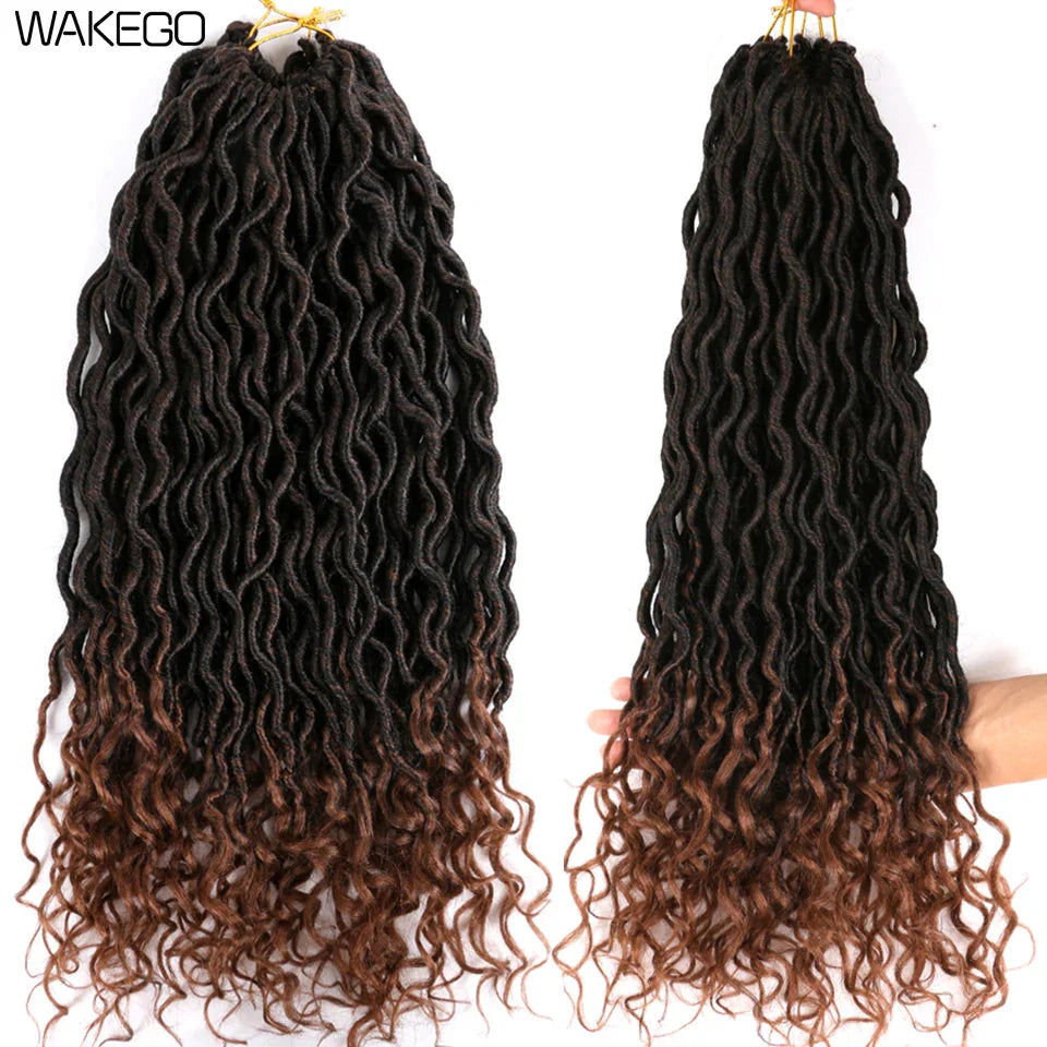 Goddess Faux Locs Crochet Hair | 18" Soft Curly Braids | Ombre Dreadlocks Extensions | 24 Strands/Pack by Luxegan