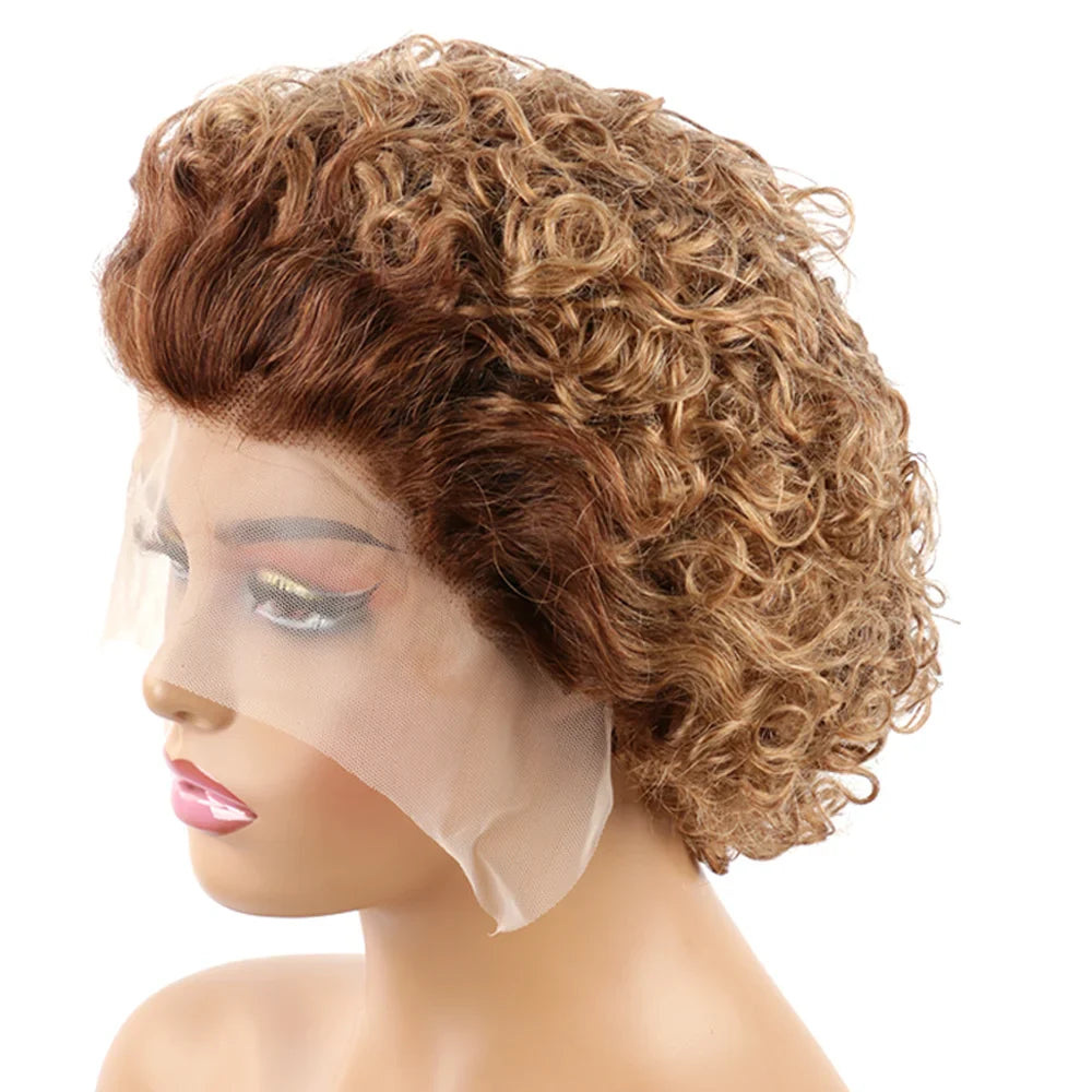 Short Curly Pixie Cut Wig | Water Wave Bob Wig | 13x1 Transparent Lace Front Human Hair Wig by Luxegan
