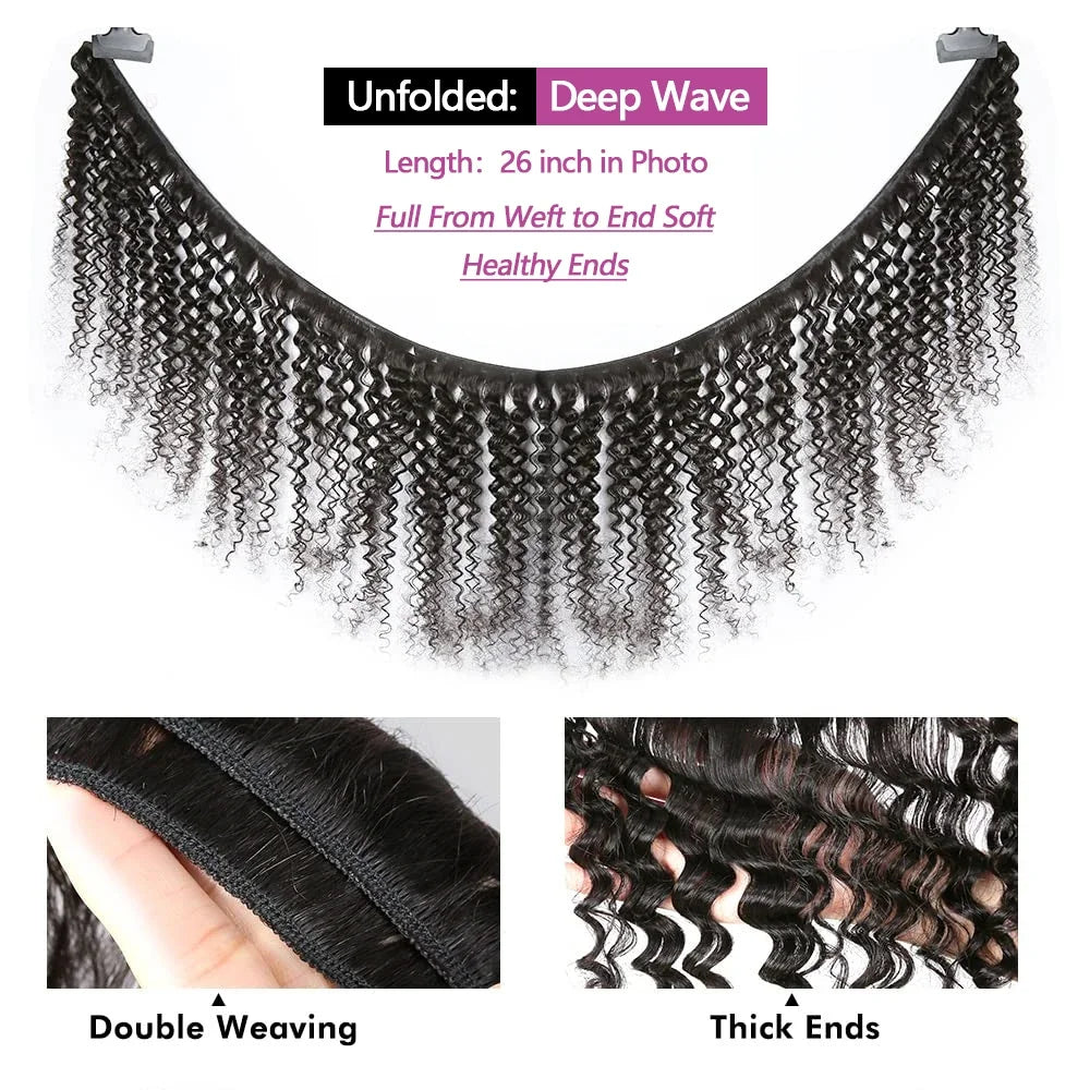 Queenlike 24 26 28 Inch Deep Wave Human Hair Bundles | Brazilian Remy Hair Extensions | Deep Curly Weave by Luxegan