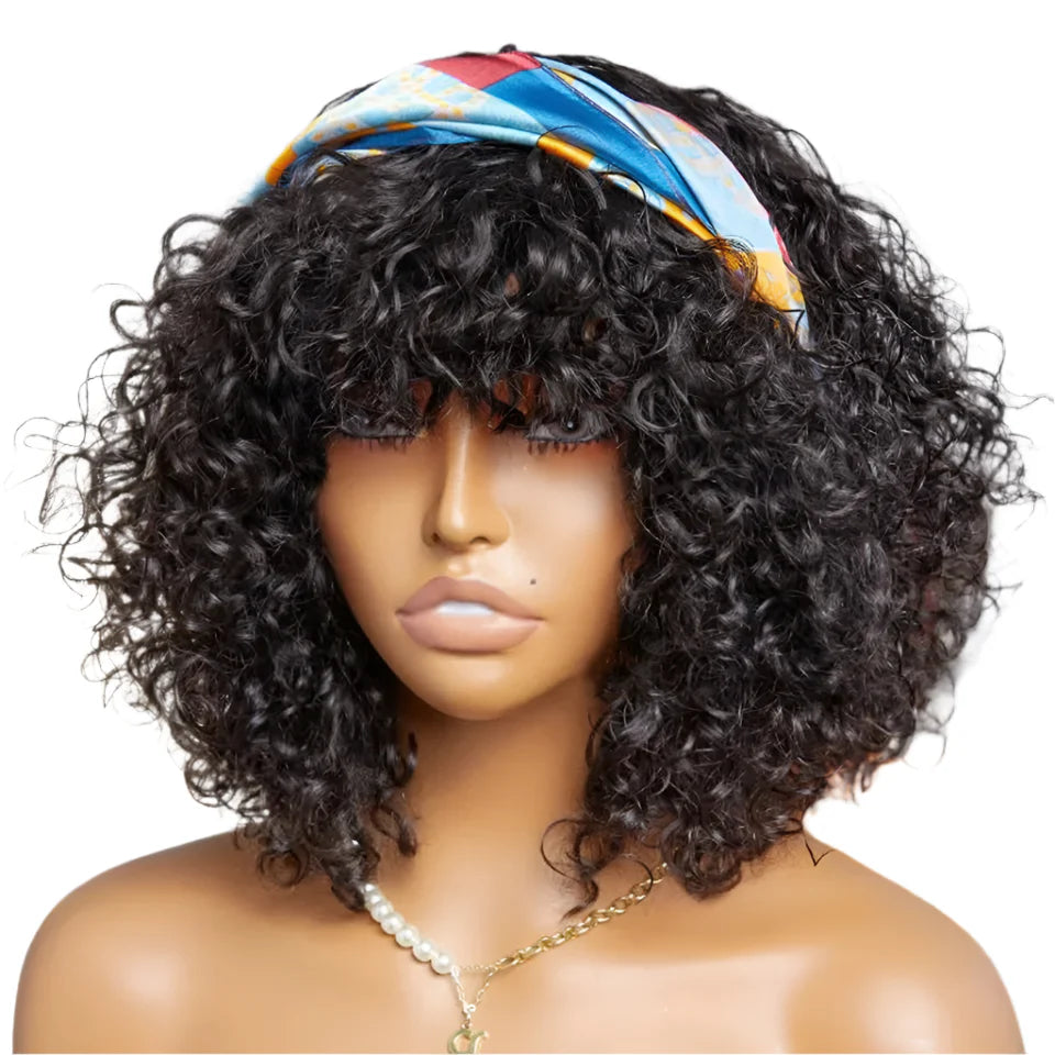 Highlight Honey Blonde Jerry Curly Pixie Bob Wig with Bangs | Full Machine Made Human Hair by Luxegan