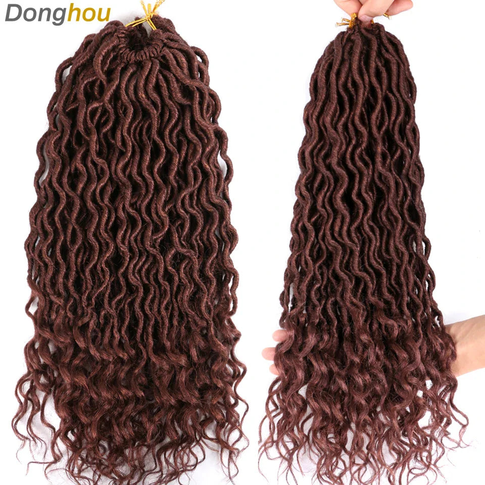 Goddess Faux Locs Crochet Hair | 18" Soft Curly Braids | Ombre Dreadlocks Extensions | 24 Strands/Pack by Luxegan