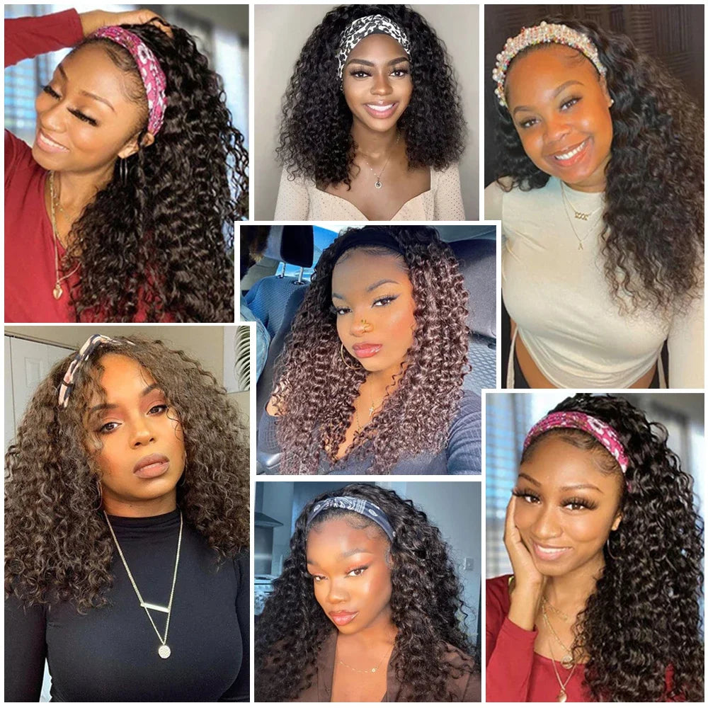Water Wave Headband Wig | Darker Brown | Synthetic Curly Hair Wig | 20 Inches | Glueless | Full Machine Made Wigs by Luxegan
