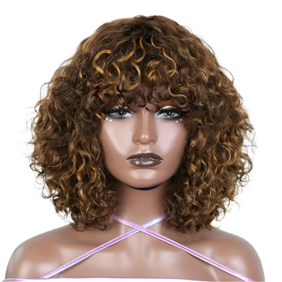 Rebecca Highlight Kinky Jerry Curly Wig | 200% Density Human Hair with Bangs by Luxegan