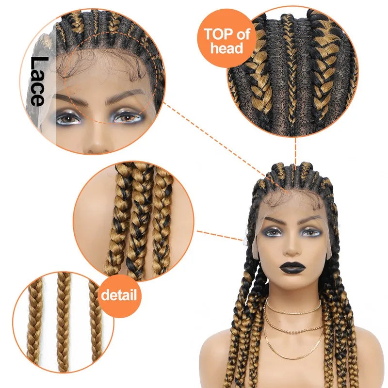 36" Jumbo Knotless Box Braids Wig | Incoo Full Lace Cornrow Wig | Transparent Lace | African Braided Hair by Luxegan