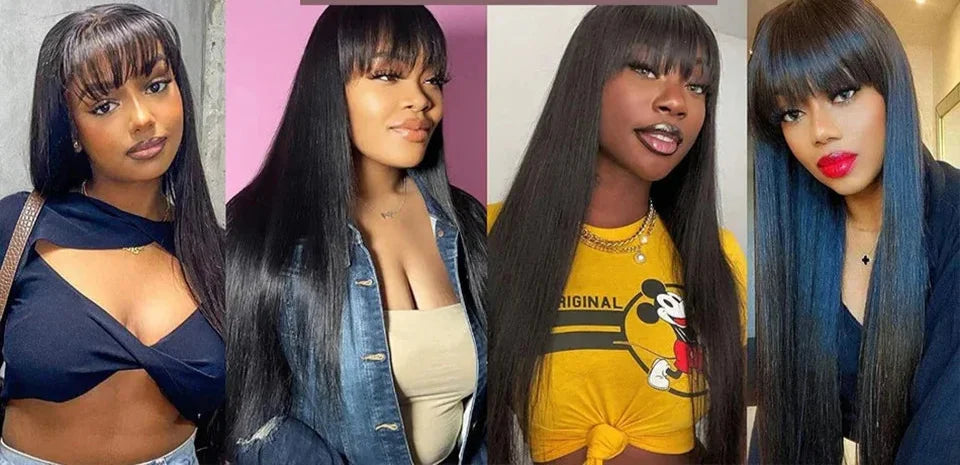Bone Straight Human Hair Wig with Bangs | 3x1 Middle Part Lace Wig (Remy, Clearance Sale) by Luxegan