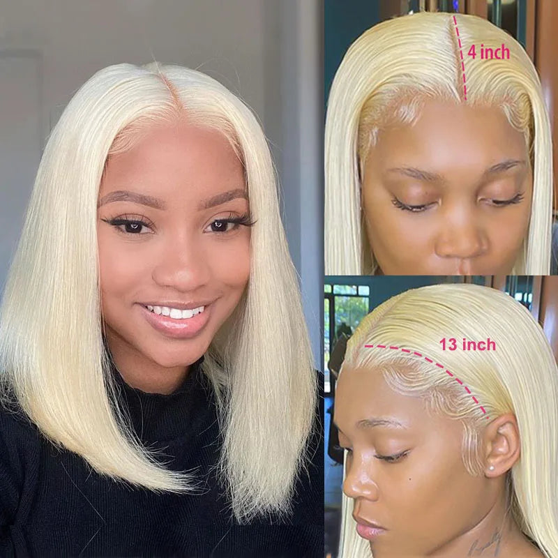 613 Honey Blonde Bob Lace Front Human Hair Wigs 13x4 Remy Brazilian Straight Short Bob 10 14 Inch by Luxegan