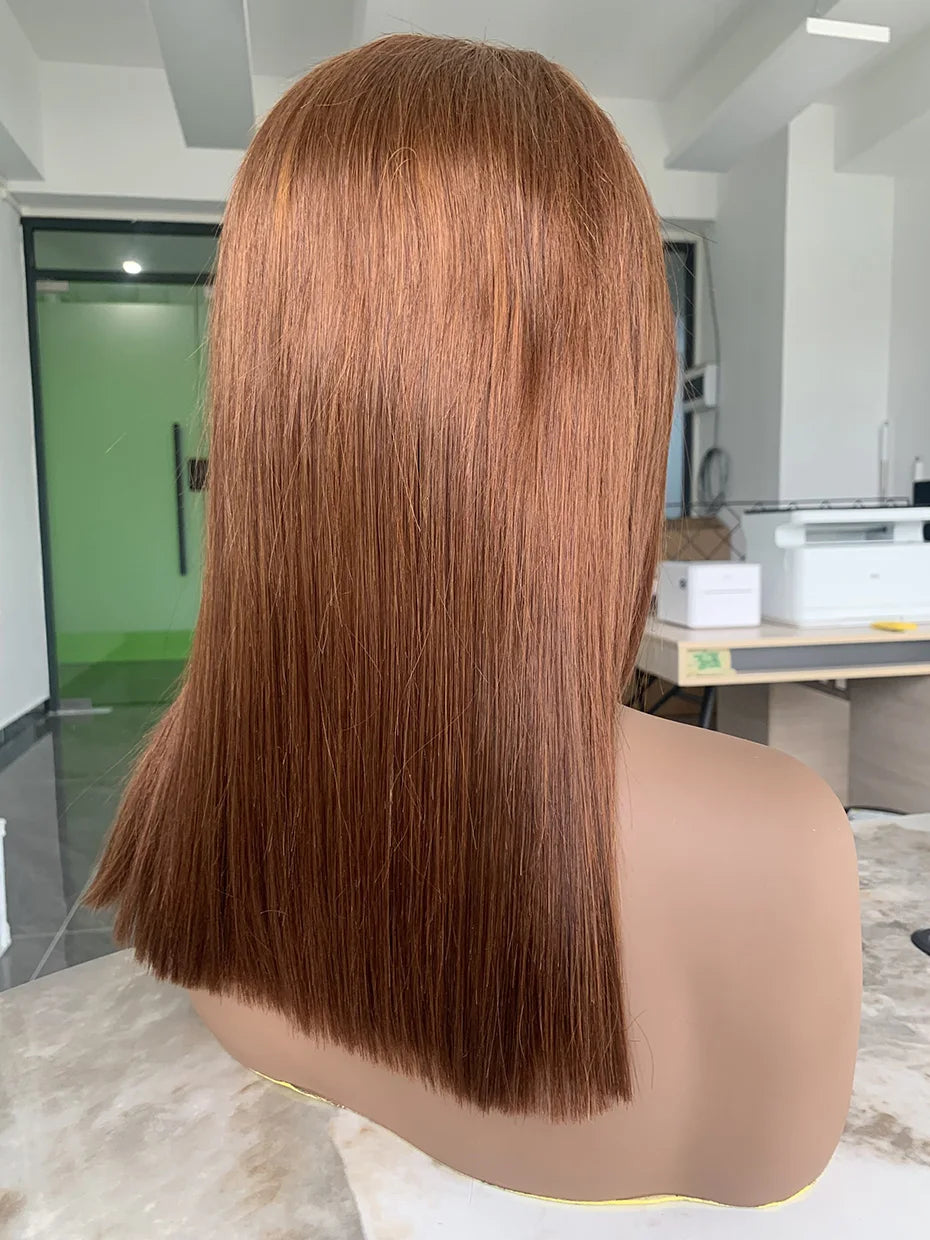 #4 Chocolate Fall Brown Bone Straight Bob Wig | 13x4 Transparent Lace Front Raw Vietnamese Human Hair (250% Density) by Luxegan