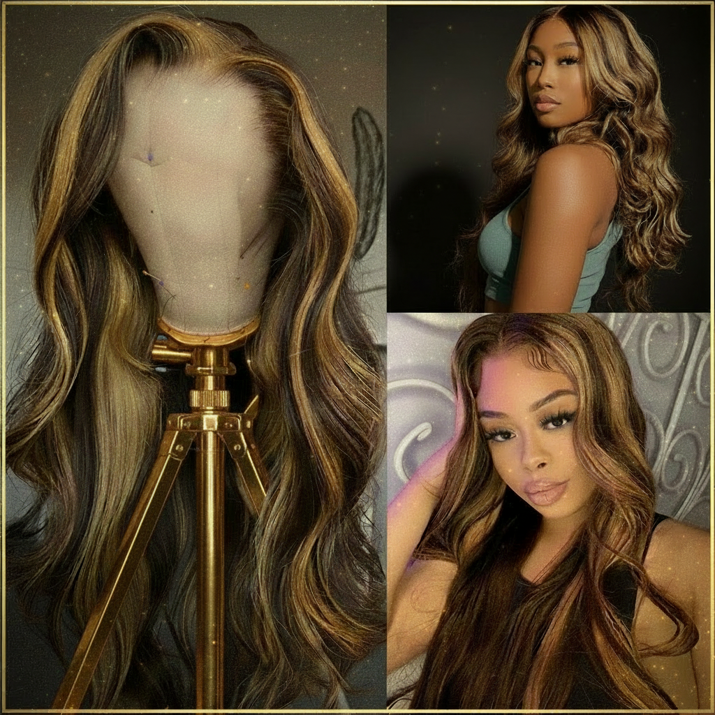 65CM Highlight Blonde & Honey Piano Color Lace Front Human Hair Wig | Brazilian Body Wave Lace Wig for Women by Luxegan