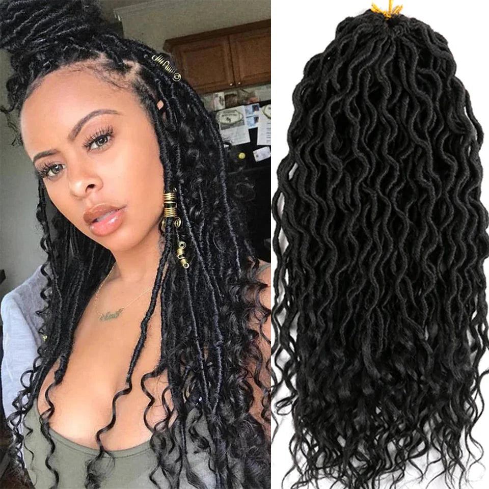 Goddess Faux Locs Crochet Hair | 18" Soft Curly Braids | Ombre Dreadlocks Extensions | 24 Strands/Pack by Luxegan