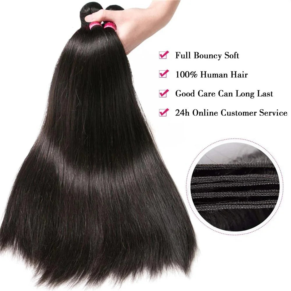 8-32 Inch Bone Straight Brazilian Remy Human Hair Weave Bundles | Natural Color 12A | 1, 3, or 4 Bundles by Luxegan