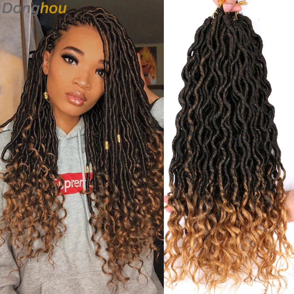 Goddess Faux Locs Crochet Hair | 18" Soft Curly Braids | Ombre Dreadlocks Extensions | 24 Strands/Pack by Luxegan