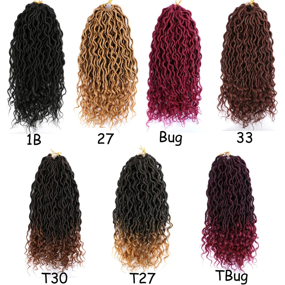 Goddess Faux Locs Crochet Hair | 18" Soft Curly Braids | Ombre Dreadlocks Extensions | 24 Strands/Pack by Luxegan