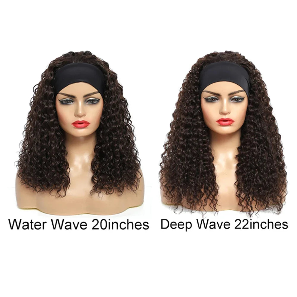 Water Wave Headband Wig | Darker Brown | Synthetic Curly Hair Wig | 20 Inches | Glueless | Full Machine Made Wigs by Luxegan