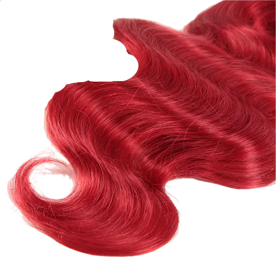 Brazilian Body Wave Bundles | Red Burgundy Human Hair Extensions (1/3/4 Pcs Weave Deals) by Luxegan