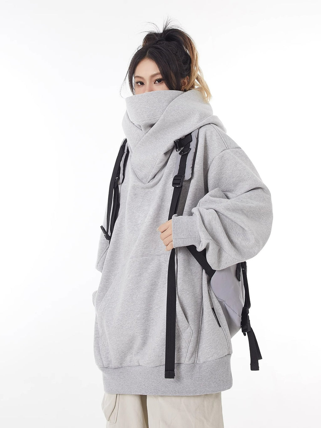 Loose High Collar Fleece Lined Hoodie by Ovriluxe Enterprises llc