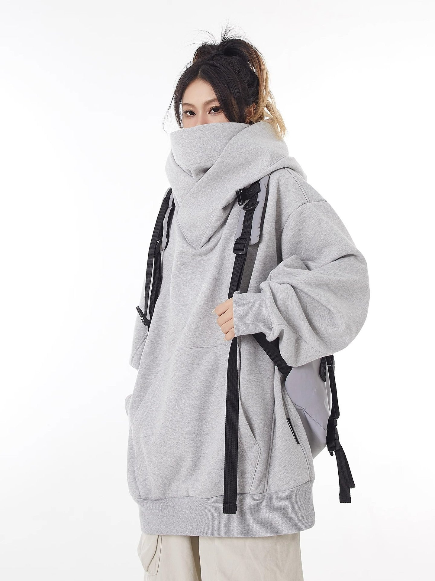 Loose High Collar Fleece Lined Hoodie by Ovriluxe Enterprises llc