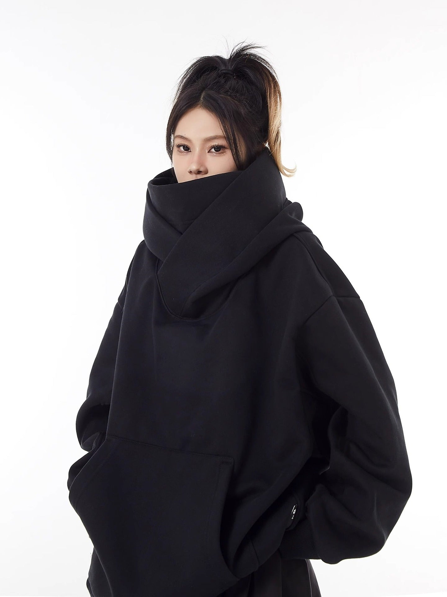 Loose High Collar Fleece Lined Hoodie by Ovriluxe Enterprises llc