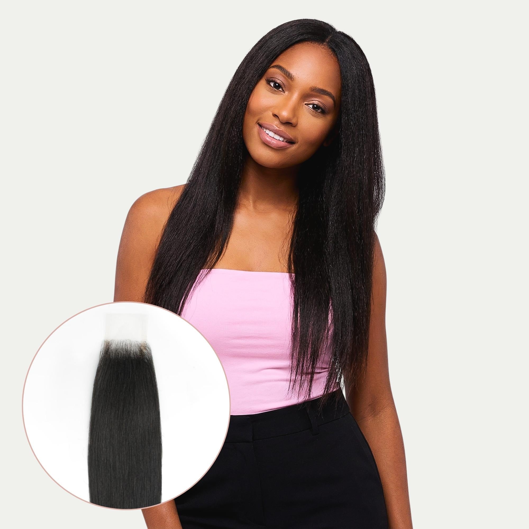 Yaki Straight 2x6 Transparent Lace Human Hair Closure by Private Label