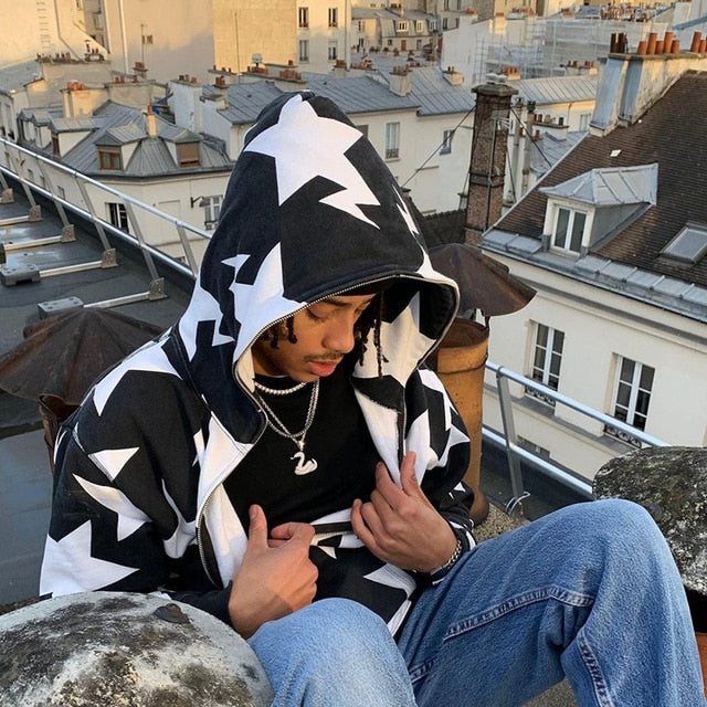 Star Printed Zip Up Hoodies by Ovriluxe Enterprises llc