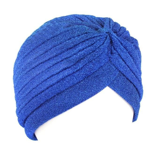 Autumn Winter Warm Headwear Soft Shine Silver Gold Lightweight Knot Twist Turban Headbands Cap Casual Streetwear Hats For Women by Stevvex