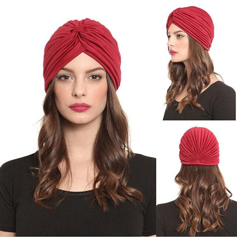 Autumn Winter Warm Headwear Soft Shine Silver Gold Lightweight Knot Twist Turban Headbands Cap Casual Streetwear Hats For Women by Stevvex