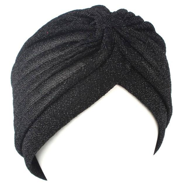 Autumn Winter Warm Headwear Soft Shine Silver Gold Lightweight Knot Twist Turban Headbands Cap Casual Streetwear Hats For Women by Stevvex