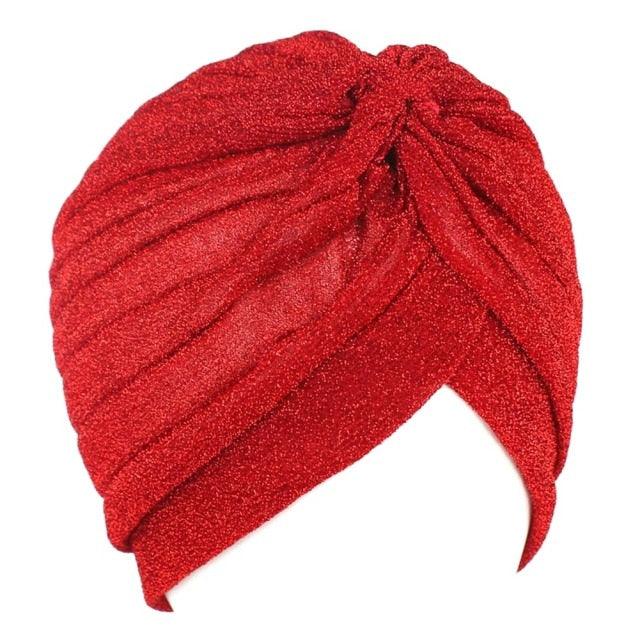 Autumn Winter Warm Headwear Soft Shine Silver Gold Lightweight Knot Twist Turban Headbands Cap Casual Streetwear Hats For Women by Stevvex