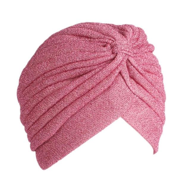 Autumn Winter Warm Headwear Soft Shine Silver Gold Lightweight Knot Twist Turban Headbands Cap Casual Streetwear Hats For Women by Stevvex