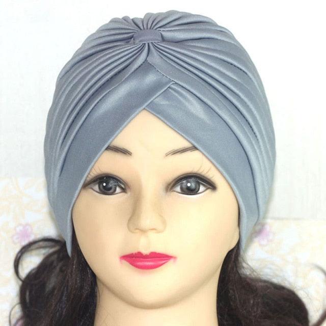 Autumn Winter Warm Headwear Soft Shine Silver Gold Lightweight Knot Twist Turban Headbands Cap Casual Streetwear Hats For Women by Stevvex