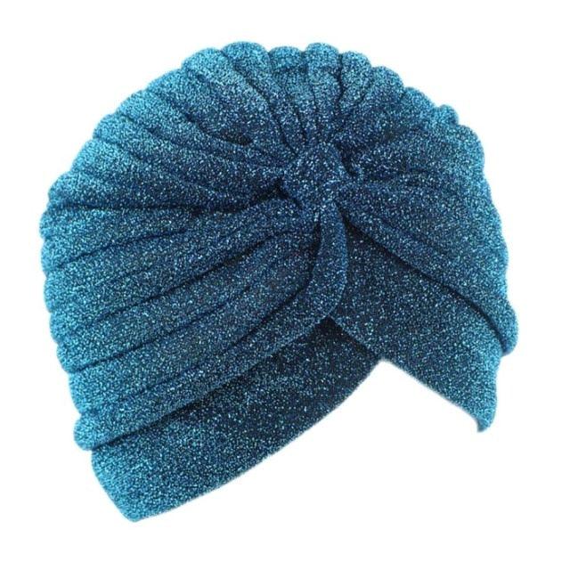 Autumn Winter Warm Headwear Soft Shine Silver Gold Lightweight Knot Twist Turban Headbands Cap Casual Streetwear Hats For Women by Stevvex
